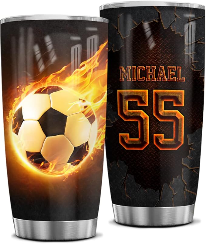 Wassmin Personalized Soccer Tumbler Sports Cups With Lids Gifts For Sport Lovers Fan Coach Players Stainless Steel Insulated Tumblers 20oz 30oz Coffee Travel Mug Birthday Christmas Presents - Bloomnest