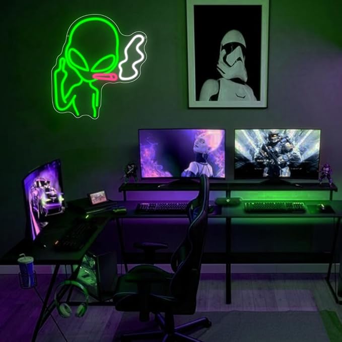 Alien Neon Sign, LED Neon Light Signs for Wall Decor Green Alien Light Up Sign Lamp for Bar Bedroom Pub Man Cave Birthday Gift Dimmable USB Powered(14.9"*13.4") - Bloomnest