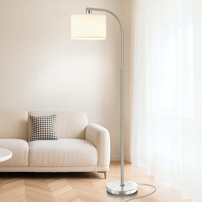 Floor Lamp for Living Room,65'' Modern Standing Lamps with 9W LED Bulb,Silver Tall Floor Light with Fabric Shade,3 Color Temperatures Tall Lamp for Bedroom Office Study Room Corner Dining Room - Bloomnest