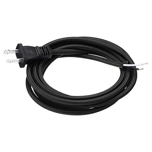 uxcell 8Ft 18/2 Cloth Covered Lamp Cord with Plug, Vintage Electrical Lamp Cord with Stripped Ends for Extension Wiring DIY Repairing, Black