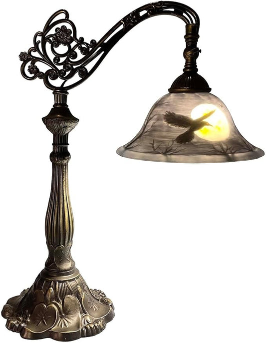 Bieye L13006 Hand-Painted Raven Table Lamp, Bridge Arm Desk Lamp with Adjustable Shade for Halloween Home Decor (Dark Blue, 21.7" H Bridge Arm)