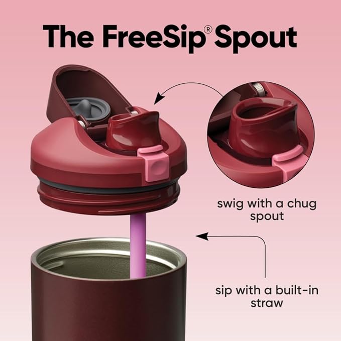 Owala FreeSip Tumbler Insulated Stainless Steel Water Bottle with Built-in Straw and Side Handle, For Travel, Work, School, and Sports, 40oz, BPA Free, Leak Proof, Black Cherry Owala