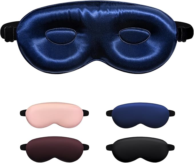 Luxury 22 Momme 100% Mulberry Silk Sleep Mask – 3D Eye Mask with Adjustable Strap, Gentle on Skin and Eyes, Provides Complete Light Blockage for Deep Sleep (Navy, Adjustable) - Bloomnest