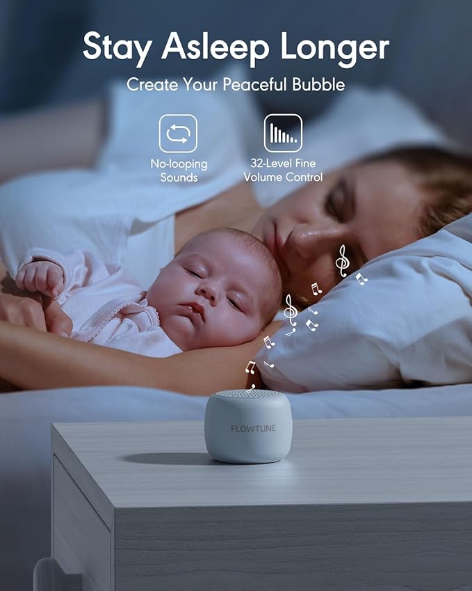 Sound Machine Flowtune White Noise Machine for Baby Adults, Mini Portable Sound Machine for Travel, 6H Timer, 18 Soothing Sleep Sounds Gift (Misty Blue) - Bloomnest