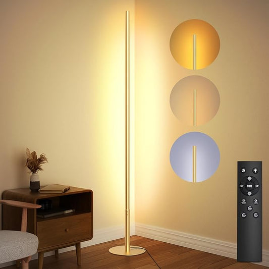 LED Corner Floor Lamp for Living Room, Dimmable Light with Remote, 2700-6500k Stepless Adjustable Colors & Brightness, Modern Reading Bright Light, 58" Standing Lamp for Bedroom (Gold) - Bloomnest