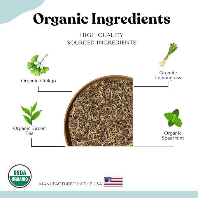 AutoimmuniTea –- AIP Energy Tea Blend, for Energy Boost, Cognitive Function, with Organic Green Tea, Lemongrass, and Spearmint - 15 Tea Bags (30 Cups) - Bloomnest