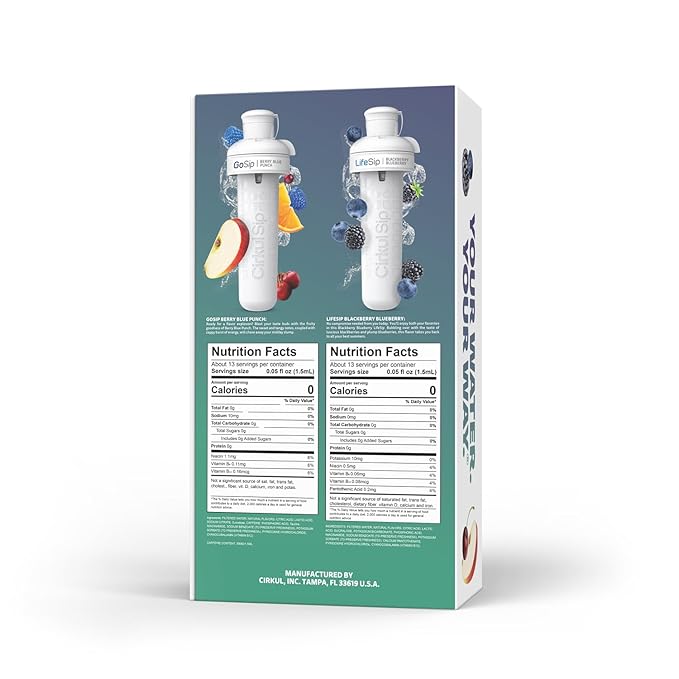 Cirkul 32oz. Chameleon Stainless Steel Water Bottle Starter Kit with Green Lid, 2 Flavor Cartridges (1 LifeSip Blackberry Blueberry, 1 GoSip Berry Blue Punch) No Sugar, Zero Calorie Drink Mix Cirkul
