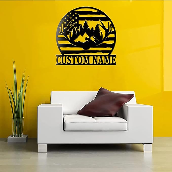 Lovely POD Personalized Metal Sign, Custom Us Deer Forest Hunting V1 Metal Wall Art Led Light, Personalized Hunter Name Sign Decoration For Home, Deer Hunting Home Decor - Bloomnest