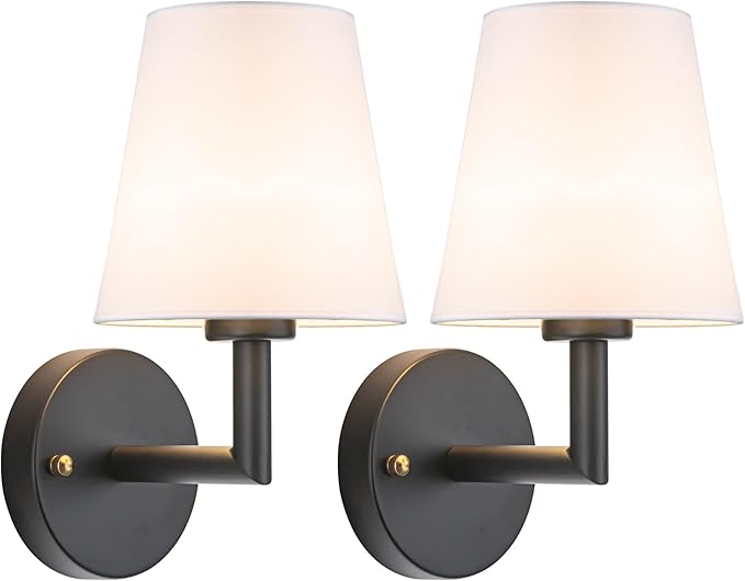 Battery Operated Wall Sconces Set of 2 with RGB Bulb for Bedroom Living Room Bathroom(Black-13inch) - Bloomnest