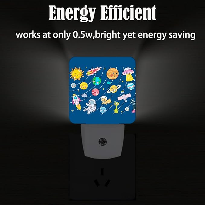 Cute Space Doodle Night Light,Plug-in Nightlights Auto Sensor Night Lamp Dusk to Dawn Lamp Home Decor for Nursery Children Girls Boys