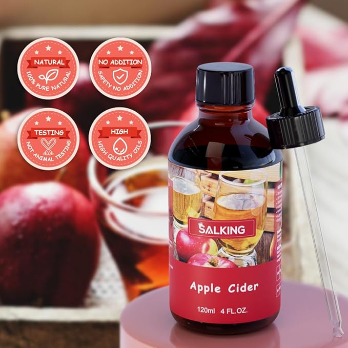 SALKING Apple Cider Fragrance Oil, 120ml (4 Fl Oz) Premium Essential Oils for Diffuser, Candle Scents for Candle Making, Soap Making Supplies, Autumn Scented Diffuser Oil, Halloween Thanksgiving Gift - Bloomnest