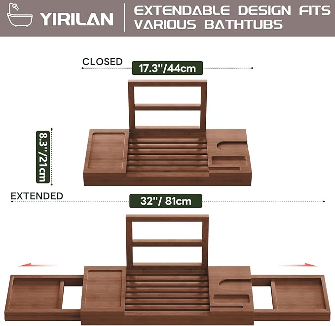 Yirilan Bamboo Bathtub Tray, Expandable Bathroom Tray,Browm - Bloomnest