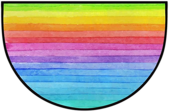 Half Round Door Mat, Watercolor Bright Color Rainbow Striped Non-Slip Half Circle Area Rug Doormat Washable Durable Home Decor Half Moon Rug for Floor Indoor Outdoor Living Room Bedroom Kitchen Patio - Bloomnest