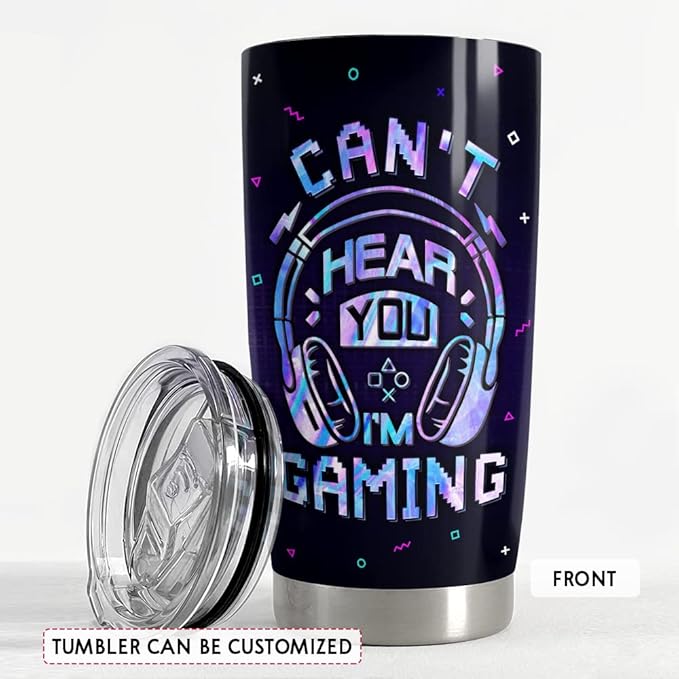 SANDJEST Personalized Gamer Tumbler Can't Hear You I'm Gaming 20oz 30oz Tumbler with Lid Gift for Boys Men Game Lover on Birthday - Bloomnest