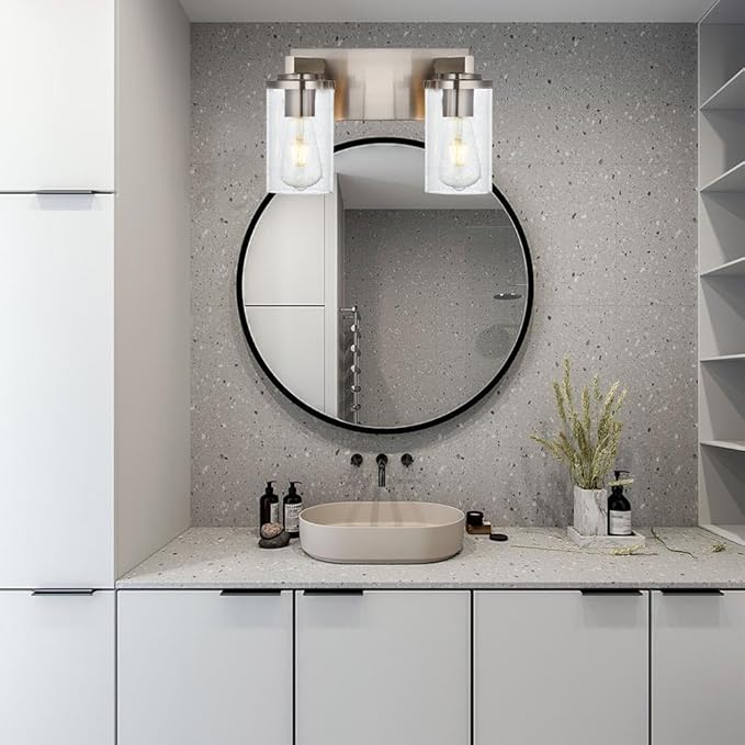 BONLICHT 2-Light Brushed Nickel Wall Sconce Lighting with Clear Glass Shade, Industrial Indoor Bathroom Lights Over Mirror, Modern Vanity Light Fixtures for Porch Entryway Stair - Bloomnest