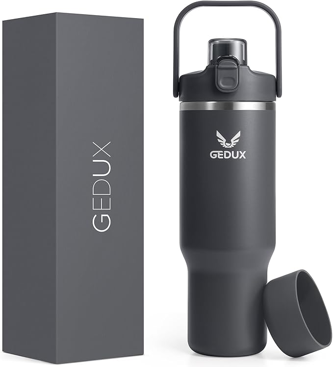 32 oz Stainless Steel Tumbler with Handle and Straw, Vacuum Insulated Water Bottle with 2-in-1 Lid (Chug/Straw) and Silicone Boot，Keeps Drinks Hot and Cold - Bloomnest