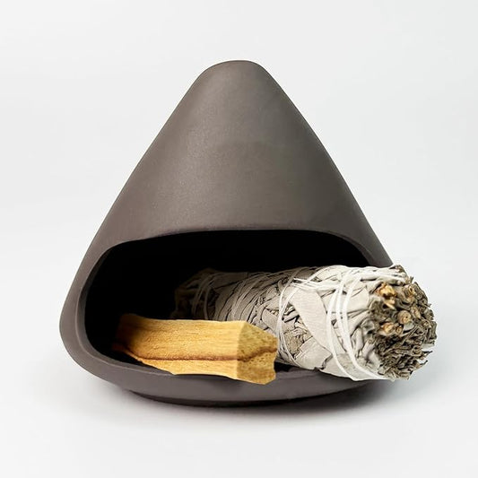 Handcrafted Clay Smudge Pot-Mini Chimenea Incense Holder Burner for Sage, Copal & Palo Santo-Palo Santo Holder Burner-Perfect Anxiety Relief Gift for Women, Zongzi Style, Black - Bloomnest