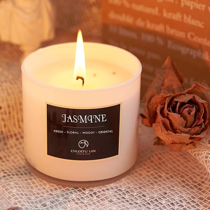 Chloefu LAN Premium Jasmine Scented Candle Gifts for Women, Highly Scented, 7.1oz|45 Hour Long Lasting,All Natural Soy Candles for Home, Small Candle Jar with Gift Box - Bloomnest