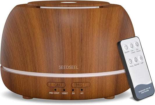 300ML Essential Oil Diffuser with Remote Control,7 LED Colour Lights,4 Timer, Quiet,Ultrasonic Aromatherapy Diffuser for Bedroom, Living Room, Desk,Office - Bloomnest