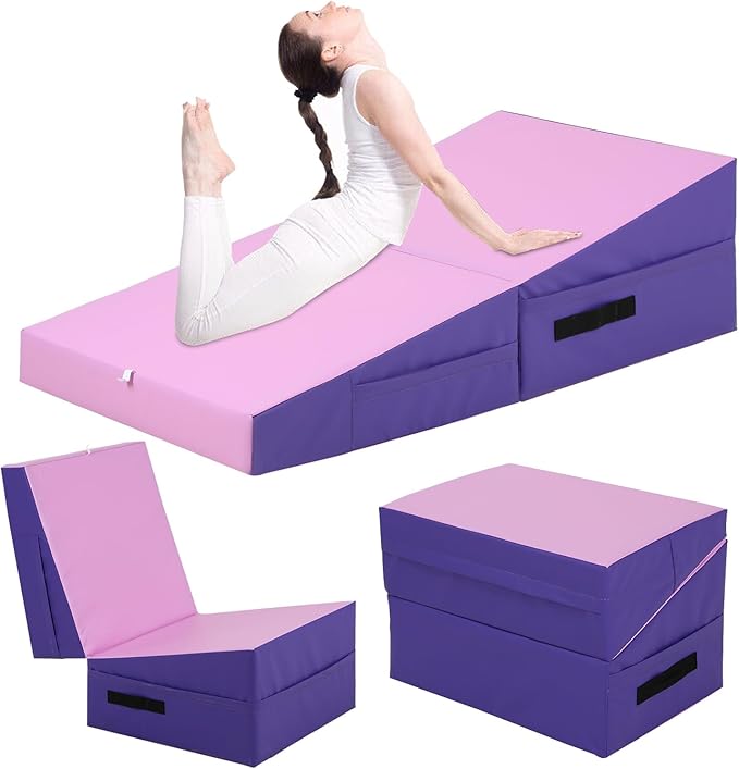 Gymnastics Mat Incline Tumbling Mats yoga mat for Home Gym, Folding Exercise Mat with Non-Slip PU Surface & Handles, Cheese Wedge Mat - Bloomnest