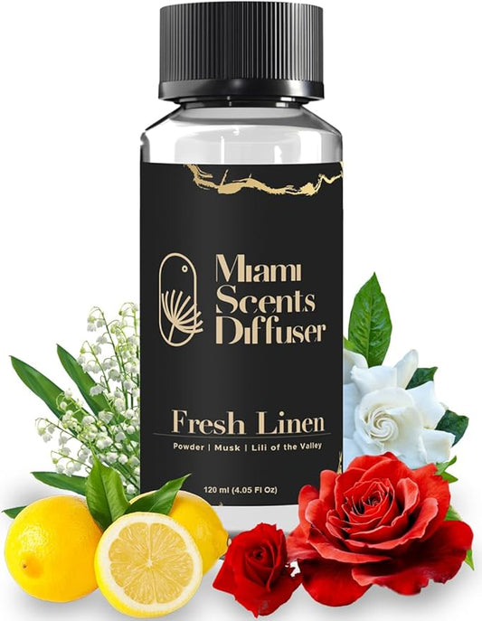 Fresh Linen Scent Inspired by Hotel 4 Fl Oz - 120 ml Essential Oils Aroma for Home Office Business Diffuser Luxury Fragance Refill Aromatherapy Natural Fresh Blend of Powder Musk and Lily of The Valey MiamiScentsDiffuser