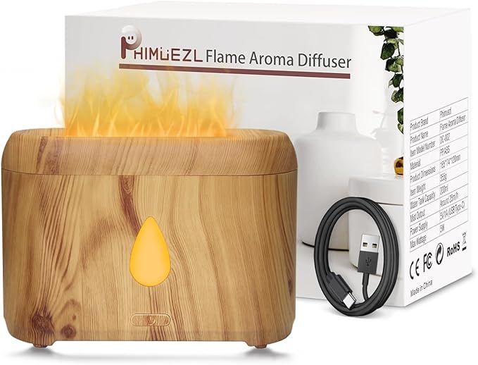Flame Diffuser for Essential Oils, 200ml Ultrasonic Aroma Diffusers with Cool Mist, Aromatherapy Diffuser with Auto-Off Protection, Small Humidifier for Home,Office,Bedroom,Gift (Wooden Grain) - Bloomnest