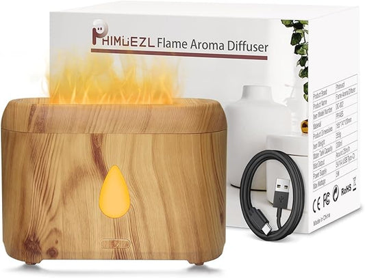Flame Diffuser for Essential Oils, 200ml Ultrasonic Aroma Diffusers with Cool Mist, Aromatherapy Diffuser with Auto-Off Protection, Small Humidifier for Home,Office,Bedroom,Gift (Wooden Grain) - Bloomnest