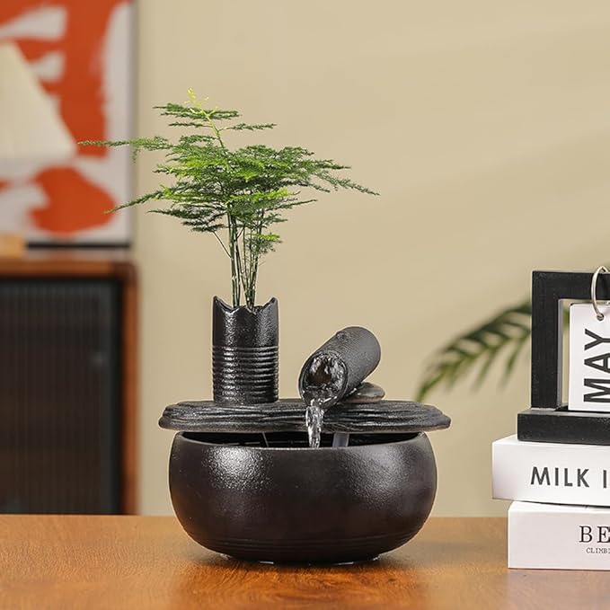 Ceramic Tabletop Fountain Water Feature Fall Indoor and Outdoor Decoration (Black Bamboo A151) - Bloomnest