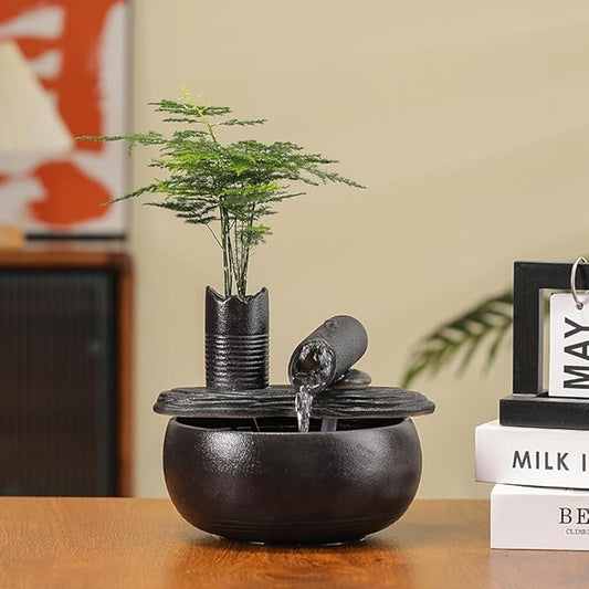 Ceramic Tabletop Fountain Water Feature Fall Indoor and Outdoor Decoration (Black Bamboo A151) - Bloomnest