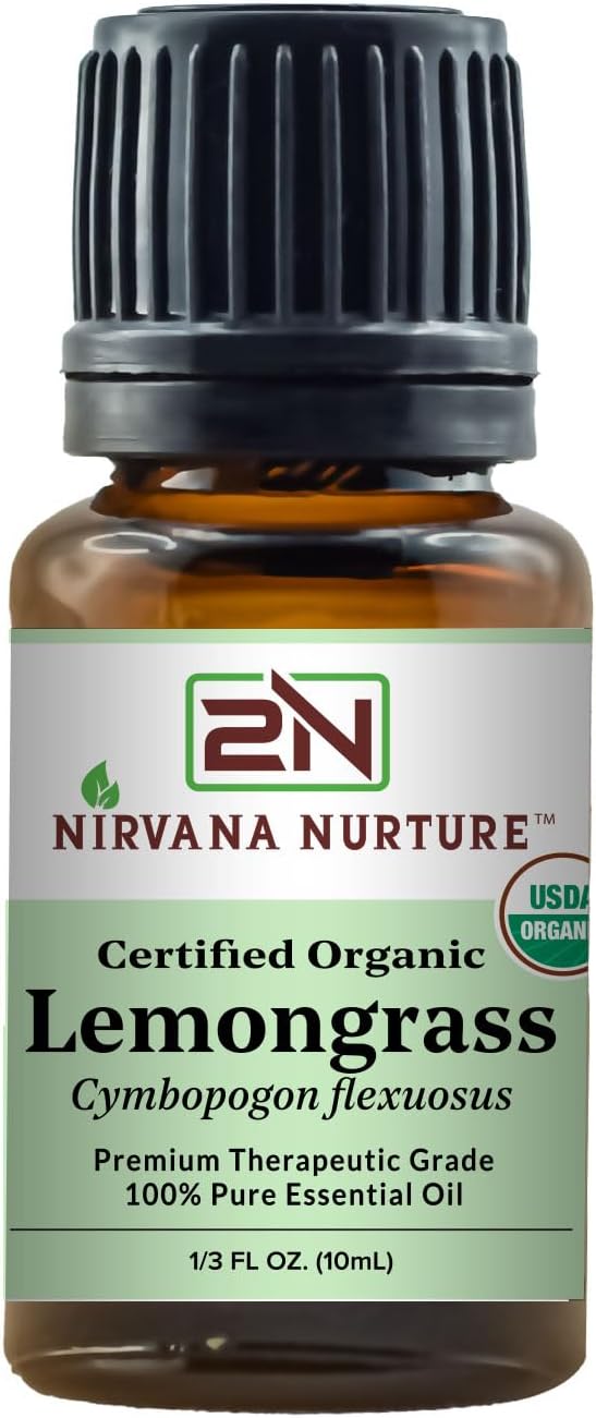 Lemongrass Essential Oil, USDA Certified Organic, 100% Pure Undiluted, Aromatherapy Oil for Diffuser, Hair & Skin Care NirvanaNurture