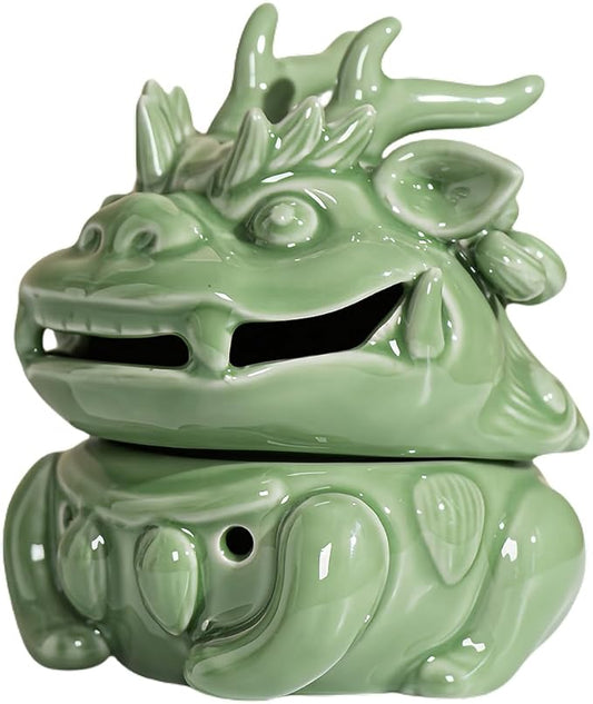 Mini Ceramic Incense Burner - Chinese Classic Plum Green Celadon Glaze, Fragrance Cone & Stick Holder Palo Santo/Sage/Herb Burner for Meditation, Yoga, Desk Decor, Zen Relaxation Gift (Dragon-A) - Bloomnest