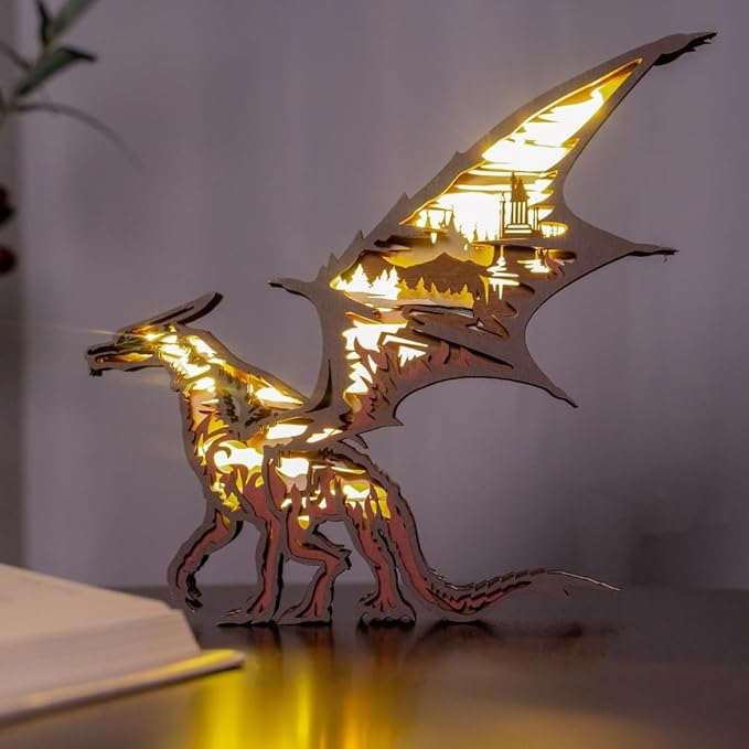 3D Wooden Animal Carving LED Night Light, Wood Carving Light, Modern Home Decoration, Decorative Tables, Cabinets, Living Rooms, Bedrooms, Offices, Farmhouses, Bookshelves, Perfect Holiday Gifts - Bloomnest