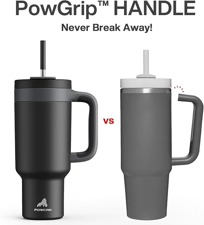 POWCAN 40 oz Tumbler with Handle, 2-in-1 Straw and Sip Lid, Leakproof, Dishwasher Safe, Insulated Stainless Steel Travel Coffee Mug, Keeps Cold for 34 Hours, Fits in Car Cup Holder (Midnight) - Bloomnest