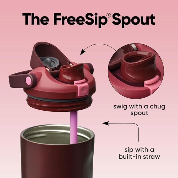 Owala FreeSip Sway Insulated Stainless Steel Water Bottle with Two-Way Spout, Built-In Straw and Bucket Handle, Made for Travel, School, and Sports, 40oz, BPA Free, Leak Proof, Black Cherry Owala