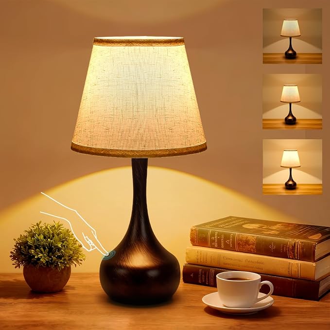 Touch Table Lamps for Bedroom, Farmhouse 3-Way Dimmable Bedside Lamps for Nightstand with Fabric Shade,Lamps for Living Room，Desk Lamps for Home Office - Bloomnest