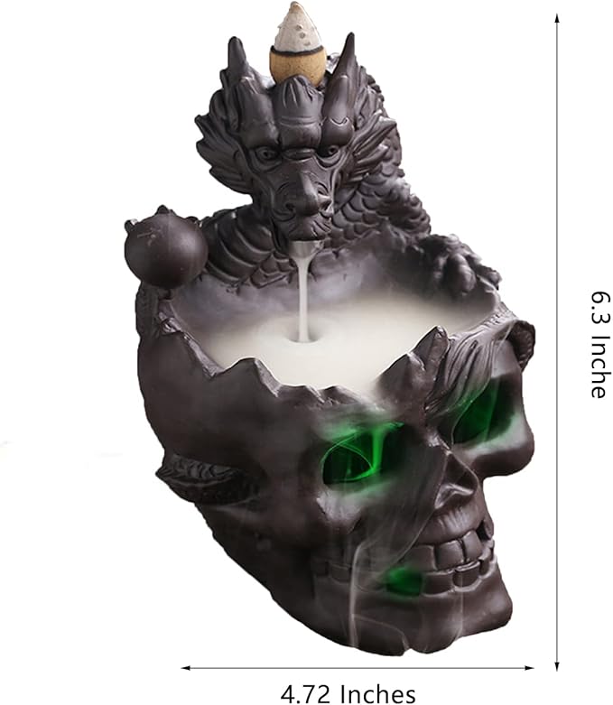 Dragon Waterfall Incense Holder - Ceramic Backflow Burner with Skull Head, Zen Meditation Decor for Home, Bedroom, Yoga Studio - Unique Dragon Statue Gift for Aromatherapy & Relaxation - Bloomnest