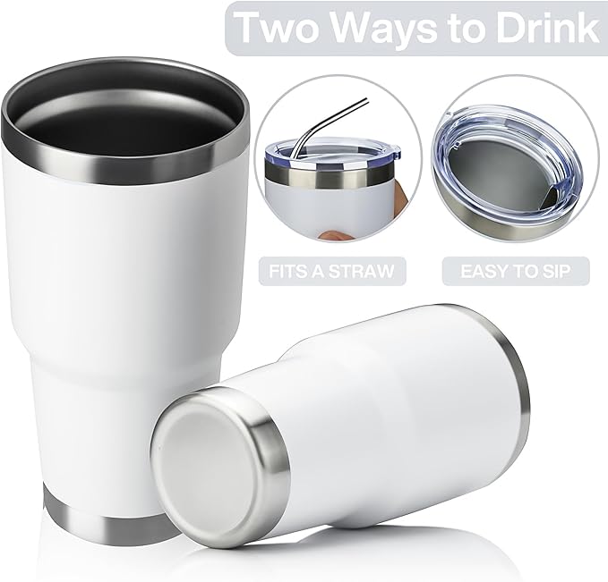 MEWAY 30oz Tumbler Double Wall Vacuum Insulated Travel Mug, Stainless Steel Tumbler with Lid, Durable Powder Coated Insulated Coffee Cup for Cold & Hot Drinks (White,1 PACK) - Bloomnest