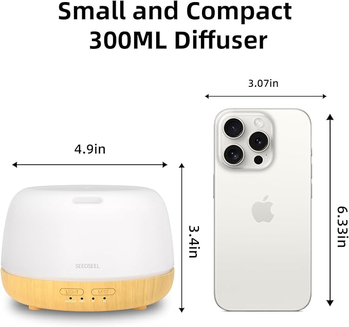 300ML Essential Oil Diffuser,Quiet 8 Hours Operation, 7-Color LED Light, 4 Timer, Remote Control, Aromatherapy Diffuser Auto-Off, for Bedroom, Living Room, Office, Home - Bloomnest