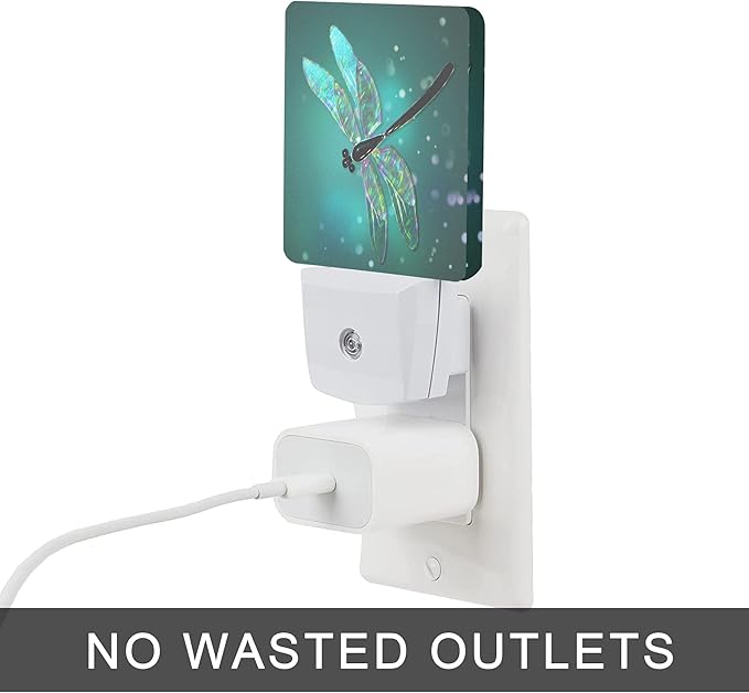 Dragonfly Night Light,Fantasy Green Dragonfly Plug-in Night Lights with Dusk-to-Dawn Sensor for Bedroom, Bathroom and Living Room Sleep Friendly lamp for Women/Girls/Boys Gift,0.5W