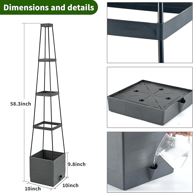 2 Pack Raised Garden Bed, Planter Boxes with Trellis 58.3'' Tomato Planters for Climbing Vine Vegetables Flowers Plants Self Watering Tomatoes Cage for Outdoor Patio Greenhouse - Bloomnest
