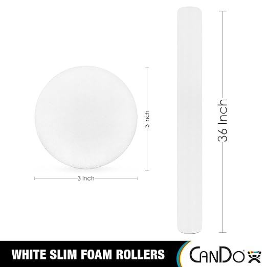 CanDo Slim White PE Foam Rollers for Exercise, Fitness, Muscle Restoration, Massage Therapy, Sport Recovery and Physical Therapy for Home, Clinics, Professional Therapy 3" x 36" Round - Bloomnest