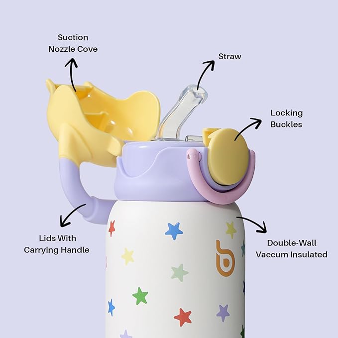 BOTTLE BOTTLE Kids Insulated Water Bottle with Straw Lid and Handle 16 oz Stainless Steel Vacuum Tumbler Water Bottles for School Outdoor Travel Gifts for Boys and Girls Stellar Pop - Bloomnest