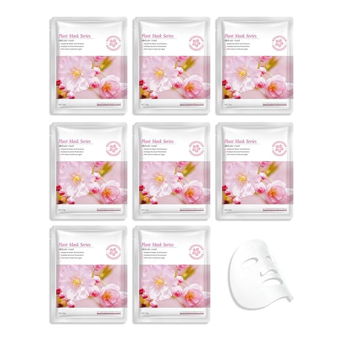 8 Pack Cherry Blossom Face Mask,Pink Face Masks Spa Day kit Supplies for Women,Sheet Facial Mask Skincare for Kids Gifts Set,Hydrate Nourish Soothe for All Skin Types,Spa Party Favors - Bloomnest