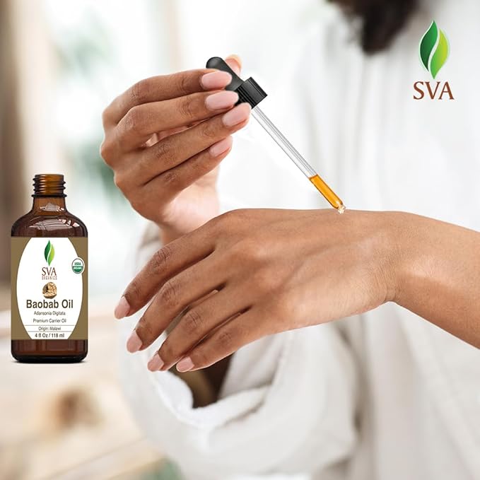 SVA Baobab Seed Oil Organic - 4 Fl Oz – 100% Natural Cold Pressed Organic Baobab Oil - for Face, Skin Care, Hair Care, Scalp Massage & Body Massage – Carrier Oil with Dropper - Bloomnest