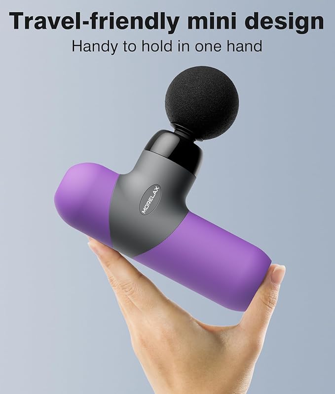 Morelax Mini Massage Gun Portable Deep Tissue Muscle Percussion Massager, Electric Handheld Sport Massager with 6 Massage Heads 4 Speed, Best Gift (Purple) - Bloomnest