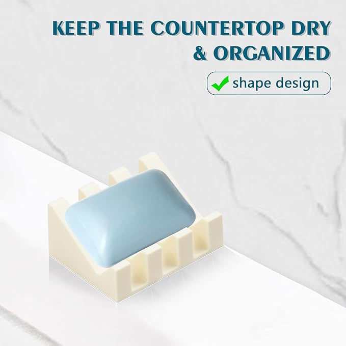 Self Draining Soap Dish Holder,Silicone Soap Dish,for Bathroom,Kitchen, Sponges，Can Extend Soap Life，Keep Soap Bars Dry and Easy Cleaning (Cream White,3-Pack) - Bloomnest