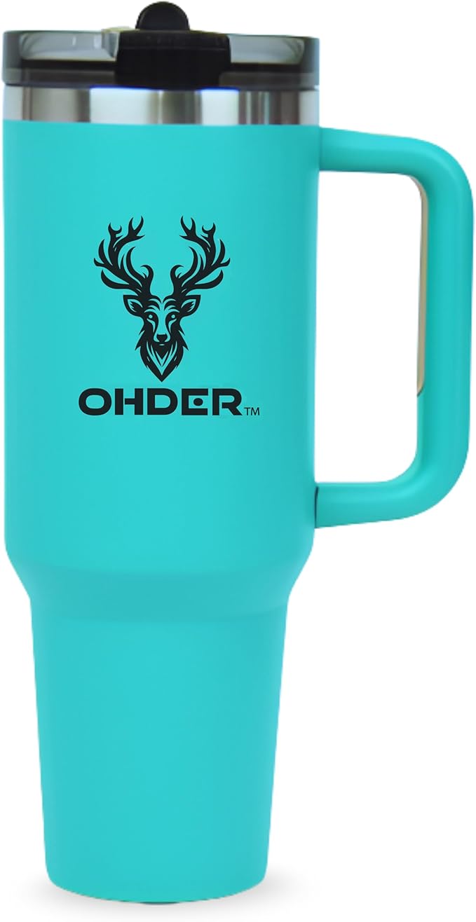 40 oz Tumbler with Handle and Straw | Vacuum Insulated Double Wall Stainless Steel Travel Mug | Leakproof, Hot and Cold | Cup Holder Friendly Base (Teal) - Bloomnest