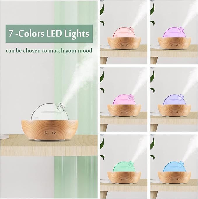 Glass Essential Oil Diffuser,Real Wood Base,Bluetooth Speaker,2025 Upgrade Aromatherapy Diffuser,Aroma Diffuse with Music Player,LED Light in 7 Colors，Home Office Bedroom（Non-Glass Reservoir） - Bloomnest