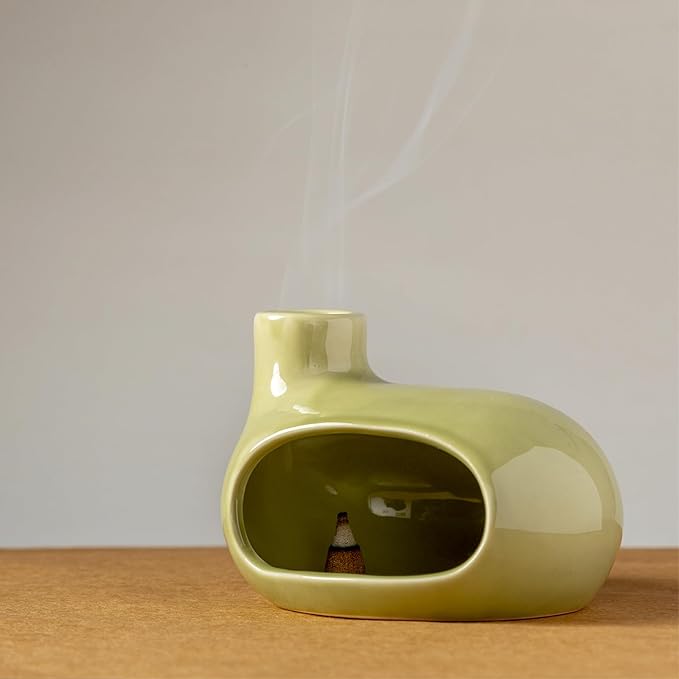 Palo Santo Holder Burner - Modern Chiminea Incense Dish for Palo Santo Sticks and Cones - Ceramic Meditation Gift with Natural Polished Surface - Perfect for Yoga, Aromatherapy - Bloomnest