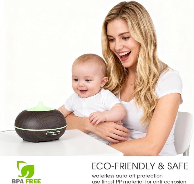 550ml Large Capacity Essential Oil Diffuser with 6 Essential Oil Set, Aromatherapy Ultrasonic Air Humidifier with Timer Setting, 7 Color LED Night Light and Waterless Auto-Off Functions for Home, Spa - Bloomnest